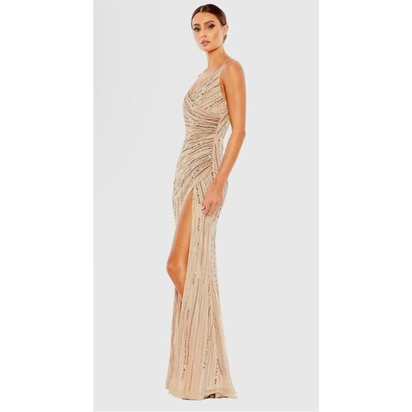 Mac Duggal NWT size 8 SEQUINED SPAGHETTI STRAP COWL BACK GOWN style 10932 - Picture 5 of 17